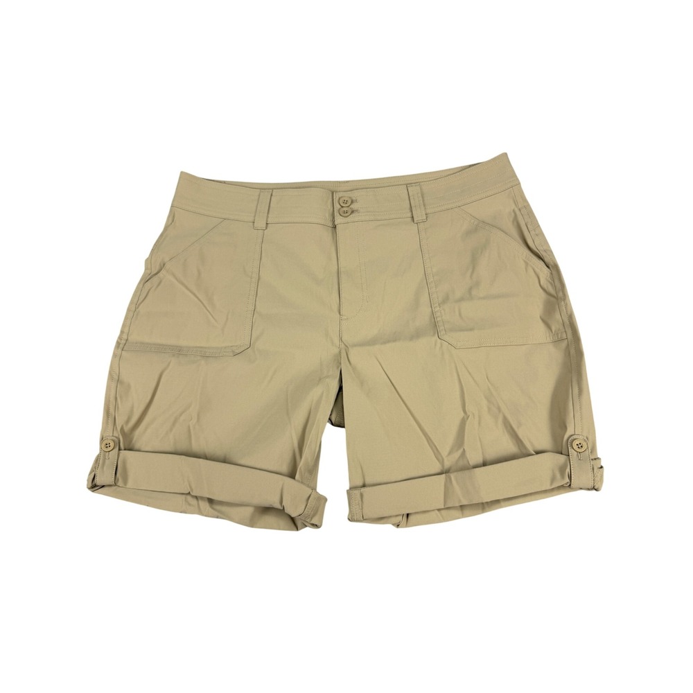 Eddie Bauer Womens Khaki Rolled Hem Bermuda Shorts Hiking Outdoor Tan Size 14